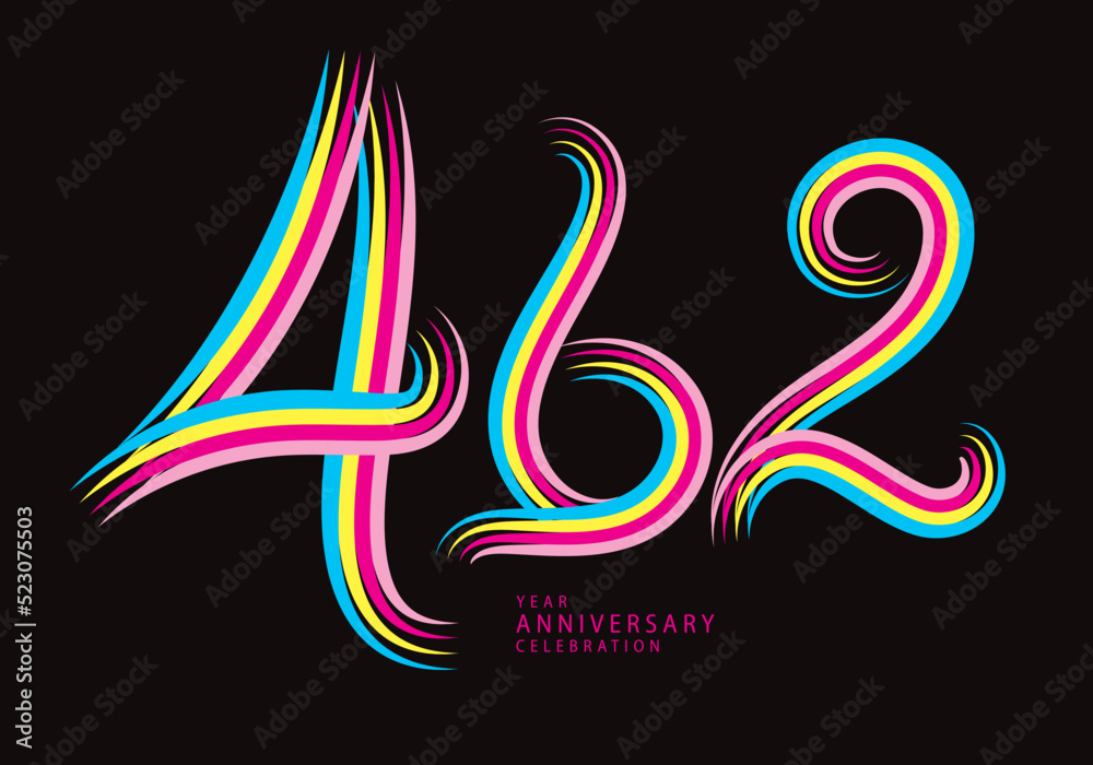 462 number design vector, graphic t shirt, 462 years anniversary celebration logotype colorful line,462th birthday logo, Banner template, logo number elements for invitation card, poster, t-shirt. 462 number design vector, graphic t shirt, 462 years anniversary celebration logotype colorful line,462th birthday logo, Banner template, logo number elements for invitation card, poster, t-shirt.