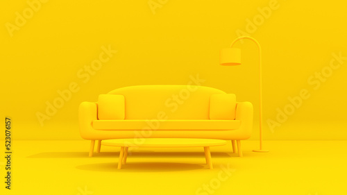 Living room 3d yellow illustration set minimalist