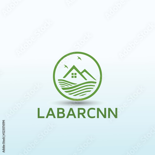 accommodation family rural house nature outdoors mountain green ecology travel vector logo