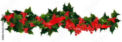 Holly, berry and ribbon Christmas garland photo