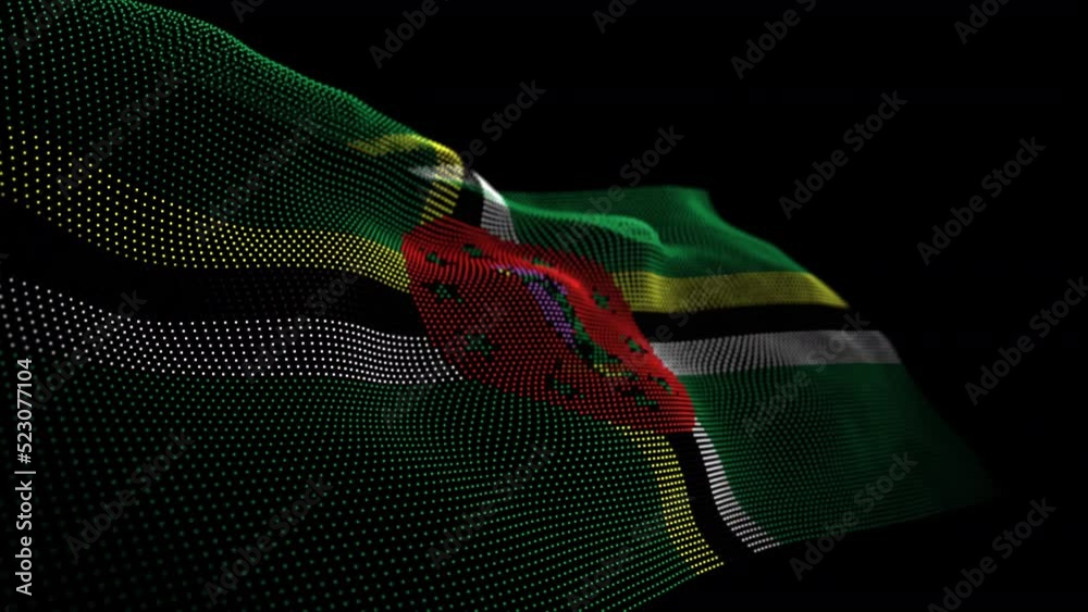 Seamless looping animated digital flag of Dominica overlay rendered of points in 4K resolution including luma matte