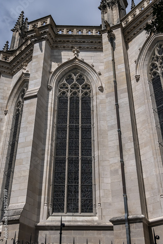 Architectural detail of Roman Catholic Gothic St. Peter and St. Paul Cathedral  Cathedrale Saint-Pierre-et-Saint-Paul  in Nantes. Construction began in 1434. Nantes  Loire Atlantique  France.
