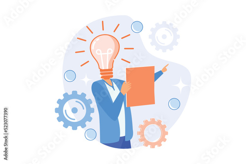 Innovative ideas generation. Creative thinking, cognitive insight and inspiration, genius inventive mind. Successful problem solution search. Vector illustration