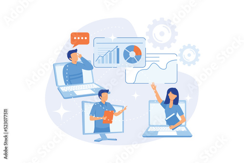 International business partners video conference. Web corporate meeting, webinar, online communication. Modern technologies, video chat.