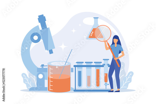 Science university class. Chemistry research in laboratory. Liquid analysis, biochemistry test, sample examination. College assignment.