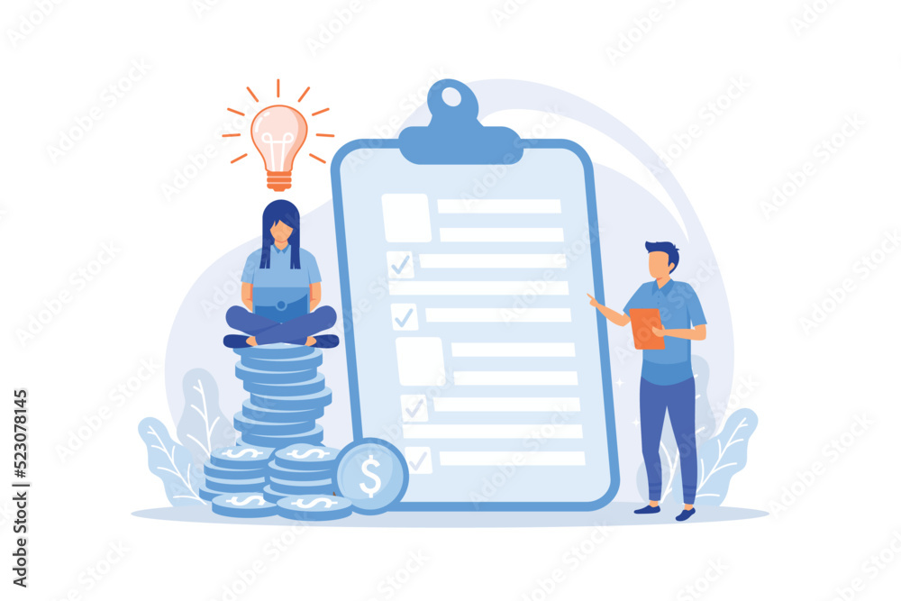 Obraz premium successful financial operation. Cash currency, money income, credit approval. Savings insurance, finance contract. Creative budget management. Vector illustration