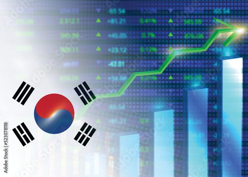 Economic growth in South Korea.South Korea's stock market.South Korean flag with charts,growth arrow