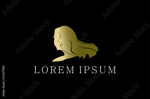 Beautiful Woman with Long Hair silhouette logo design inspiration