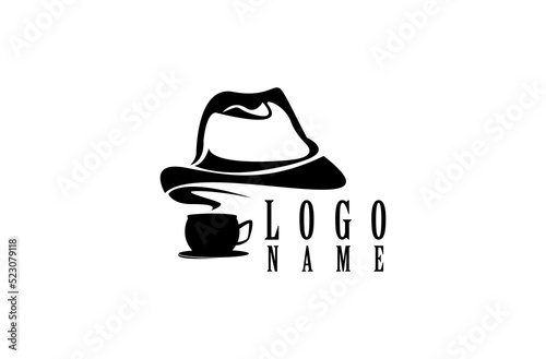 Coffee Cup with Mafia Mafioso Hat Gang Gangster Crime for Detective Cafe Restaurant Bar logo design