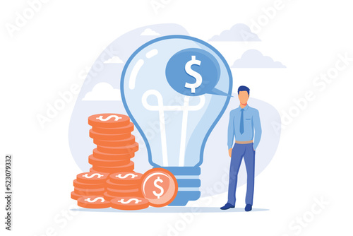 Intellectual property. Creative idea monetization, author rights protection, invention patent registration. Profitable startup, license fees payment. Vector illustration
