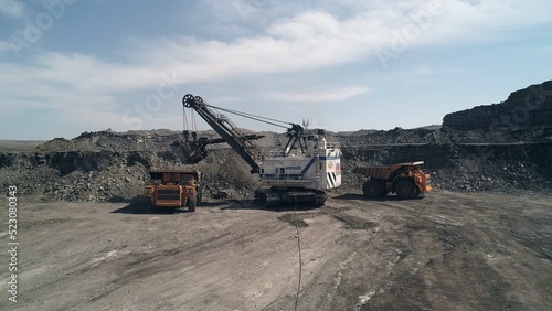 Procurement of hard coal reserves for export. Loading into truck for shipment to buyer. Close up view