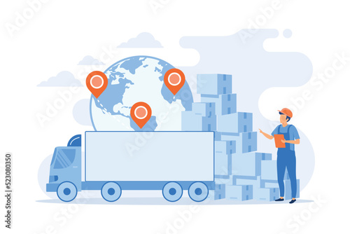 Order worldwide delivery service. Storehouse products storage. Transit warehouse, bonded warehouse, transferring process of goods concept.