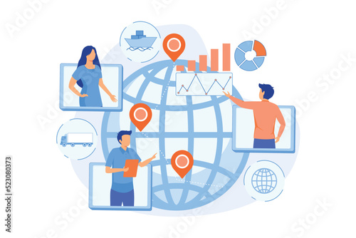 Global distribution, international cargo freight company. Supply chain management, logistics operations control, streamline your logistics concept.