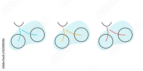 Set three bicycles on a blue background