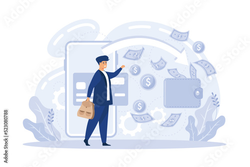 Money transfer, finance and growth, marketing management. Investments and bonds, cash flow, money slot, mutual fund, finance abstract metaphor. Money investing, financier analyzing stock market profit