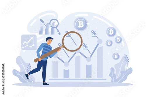 Technical trader analyzing stock chart, crypto market analysis, technical analysis tools Investment stock trading based on chart graph. Digital currency market transactions. Electronic money vector il
