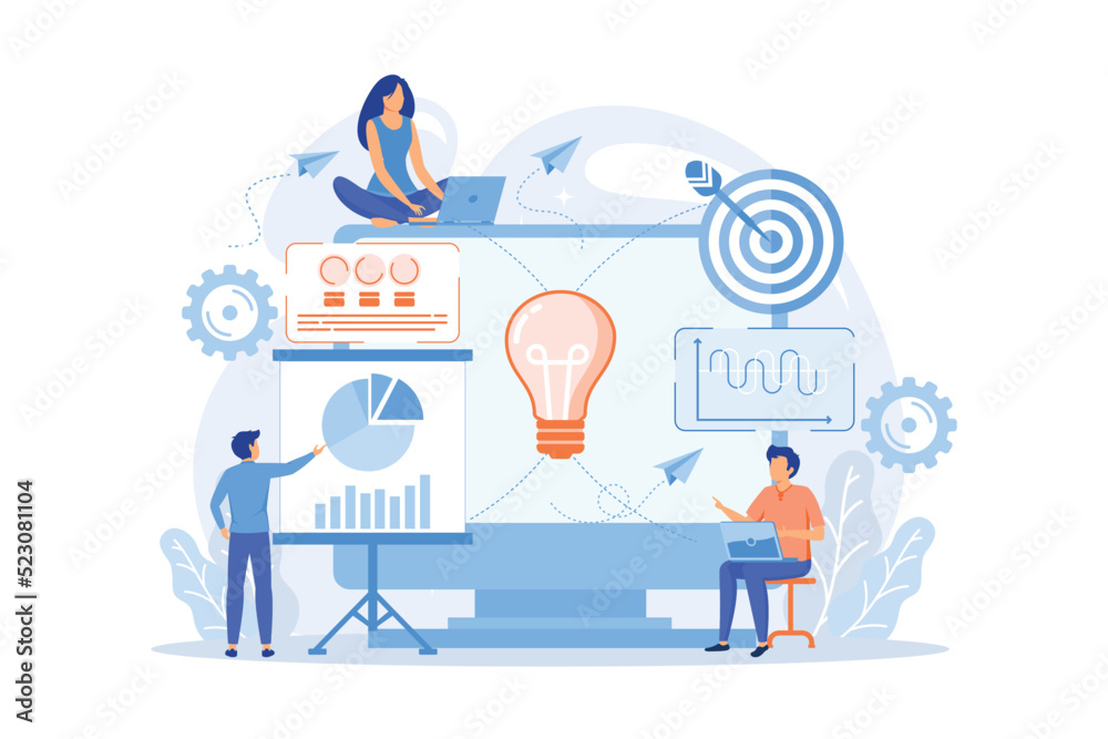 Company providing management training and office space. Business vector illustration incubator, business training programs vector illustration - obrazy, fototapety, plakaty 