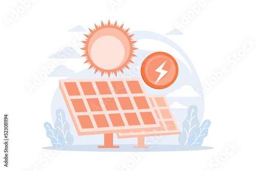 Solar energy technology. Alternative resources, green electricity, renewable energy. Solar batteries vector illustration