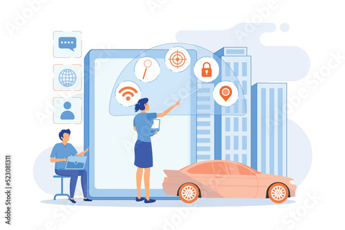 People interacting with technology. Smart, user-oriented design. Intelligent user interface, usability engineering vector illustration photo