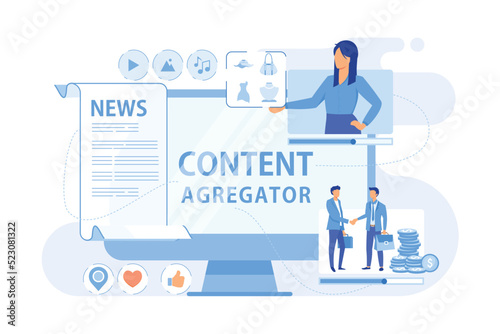 Different data compilation. Collection of media. Content aggregator, best media content here vector illustration