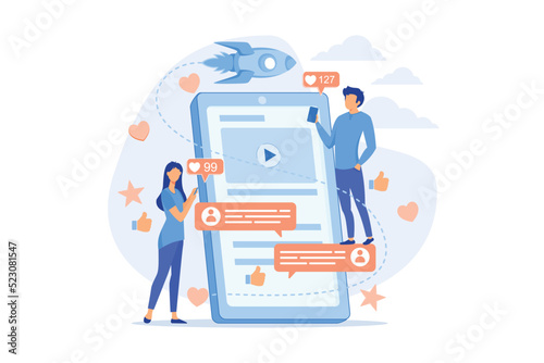 igital marketing, online advertising, SMM. App notification, chatting, texting. Viral content, internet meme creation vector illustration