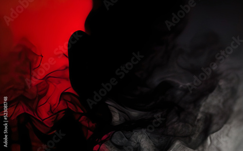 Digital illustration abstract background black smoke on red