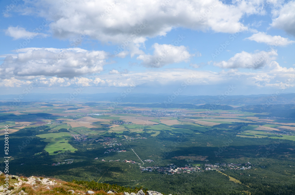 Scenic view of the Stary Smokovec and Poprad City during the Trail to the Slavkovsky Stit, High Tatras, Slovakia