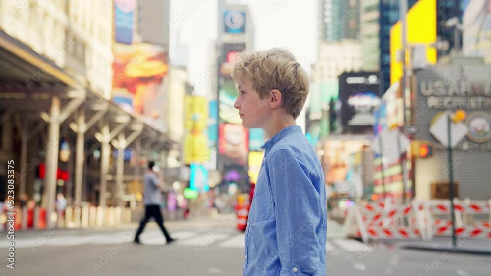 Blond Boy Crossing Road In New York City Blond Boy Crossing Road In New York City