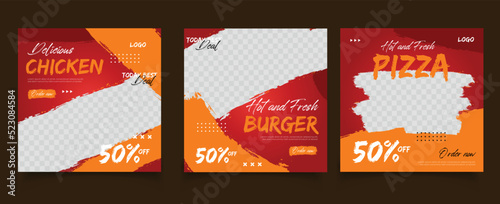 Food social media post template for restaurant fastfood	