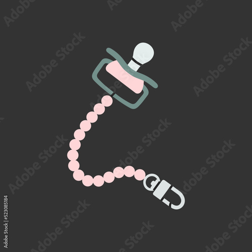 Illustration of a pacifier with wooden clip.  Entertainment and development for babies.
Cute unisex design. Scandinavian style. Hand drawn vector illustration. Childhood, motherhood, baby store.
