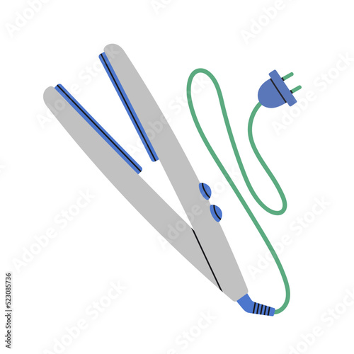 Illustration of a hair straightener. Hair styling and cutting products.
Hand drawn vector illustration. Beauty and fashion, self care routine, beauty salons, online shopping.