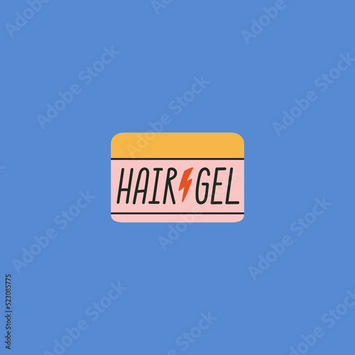 Illustration of a hairstyling gel container. Hair Gel hand drawn lettering. Hair styling products.
Vector illustration. Beauty and fashion, self care routine, beauty salons, online shopping.