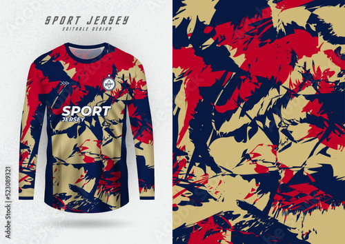 Background template for sports jerseys, shirts, running shirts, grunge pattern blue red and light brown.