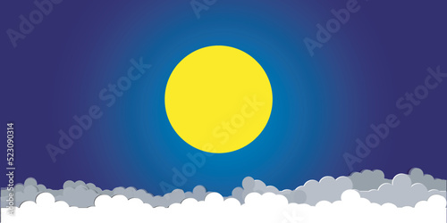 Mysterious night sky background  with full moon clouds and moonlit night stars. Vector illustration.