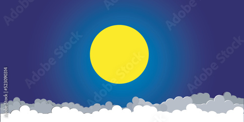 Mysterious night sky background, with full moon clouds and moonlit night stars. Vector illustration.