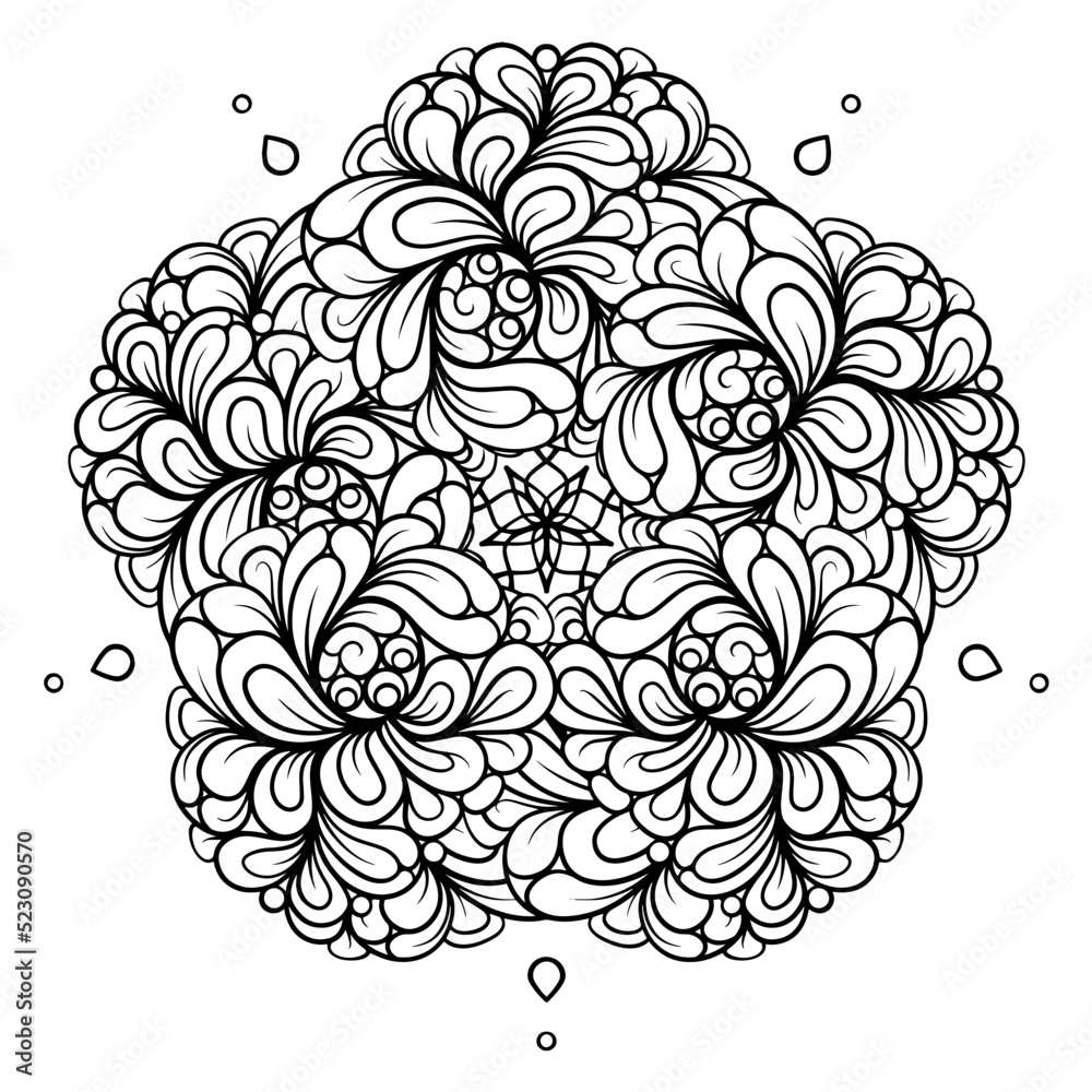 Vector black and white ethnic mandala motif for antistress coloring Vector black and white ethnic mandala motif for antistress coloring