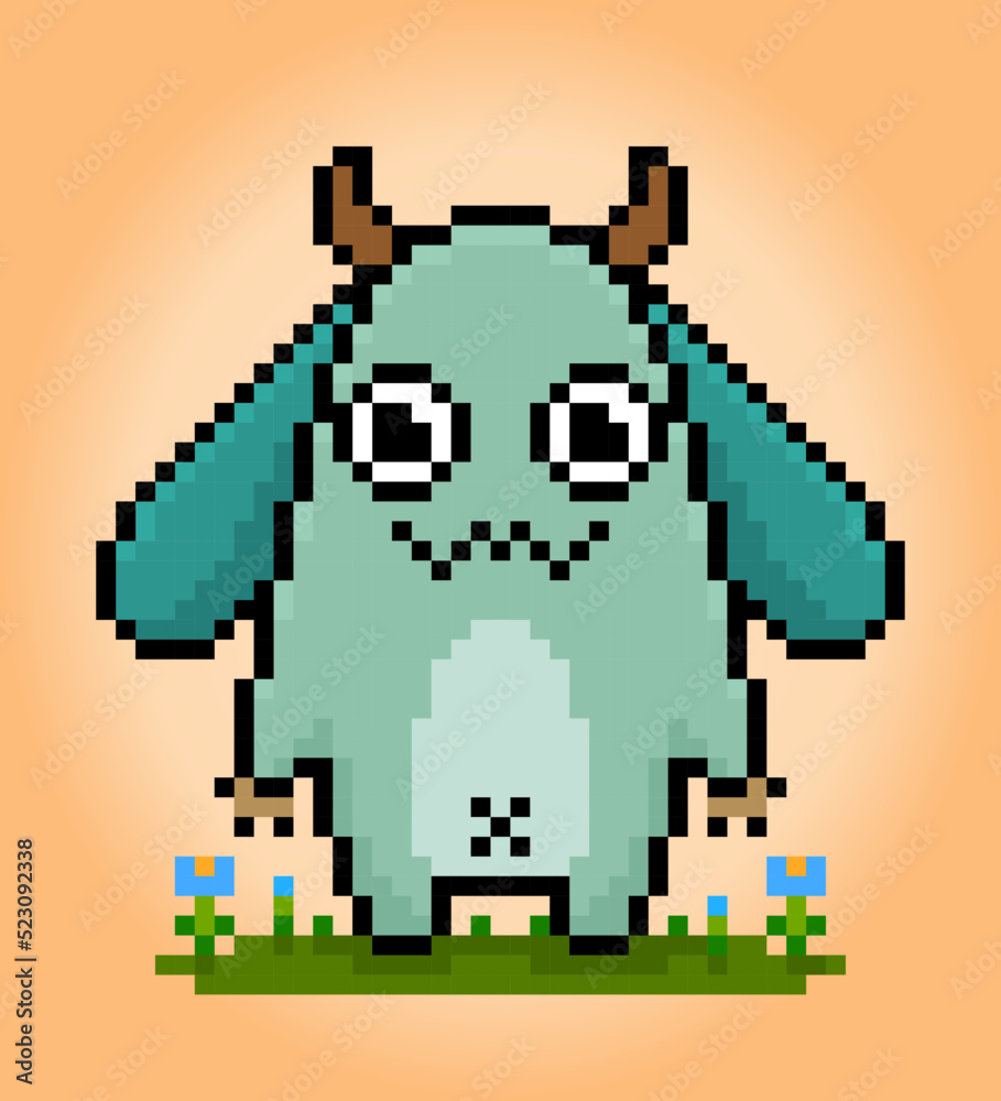 8-bit pixel cute monster, illustration of pixel art vector. Cute creature doodle set.