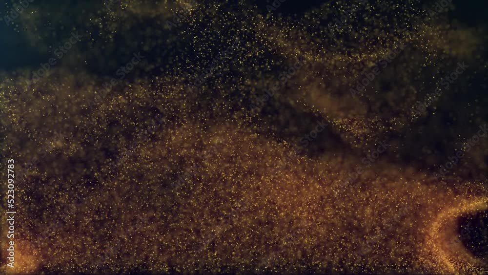 Golden fluid particles rising against a black background. Golden fluid particles rising against a black background.