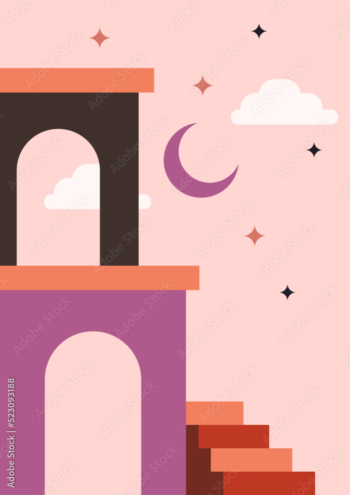 Abstract modern art with geometric balance shapes. Abstract arch, moon, earth print Abstract modern art with geometric balance shapes. Abstract arch, moon, earth print