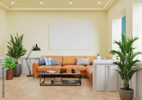 Fototapeta Naklejka Na Ścianę i Meble -  minimal interior style poster Mock up the living room wall. .copy space. 3D rendering.
