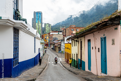colorful street of la candelaria district in bogota, colombia