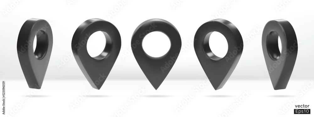 Set of map pointer isolated on white background. Black location pin or ...