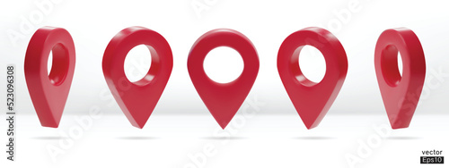 Set of map pointer isolated on white background. Red location pin or navigation. 3D Locator mark of map pointer, symbol, position. 3D vector illustration. photo