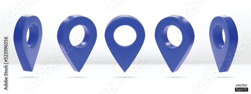 Set of map pointer isolated on white background. Blue location pin or navigation. 3D Locator mark of map pointer, symbol, position. 3D vector illustration.