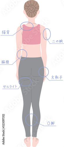 ふくよかな後ろ姿の女性の全身イラスト素材