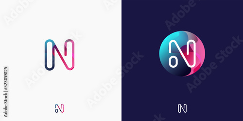 Letter N in futuristic, sophisticated and techy style. A simple but eye-catching logo, that is very suitable for technology companies such as cryptocurrencies, internet, computers, AI photo