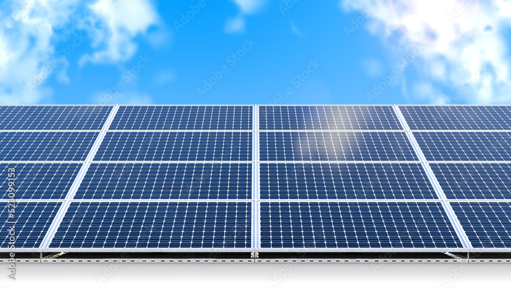 Realistic 3D illustration solar panel system with sky background Realistic 3D illustration solar panel system with sky background