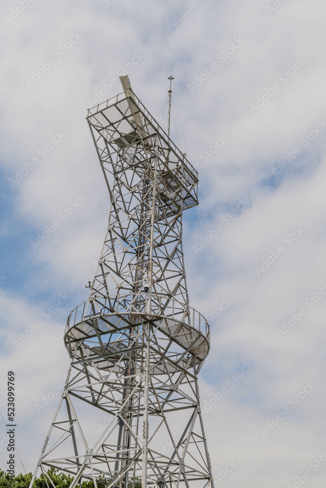 Radar tower at lighthouse complex in Ulsan South Korea under cloudy sky. Radar tower at lighthouse complex in Ulsan South Korea under cloudy sky.