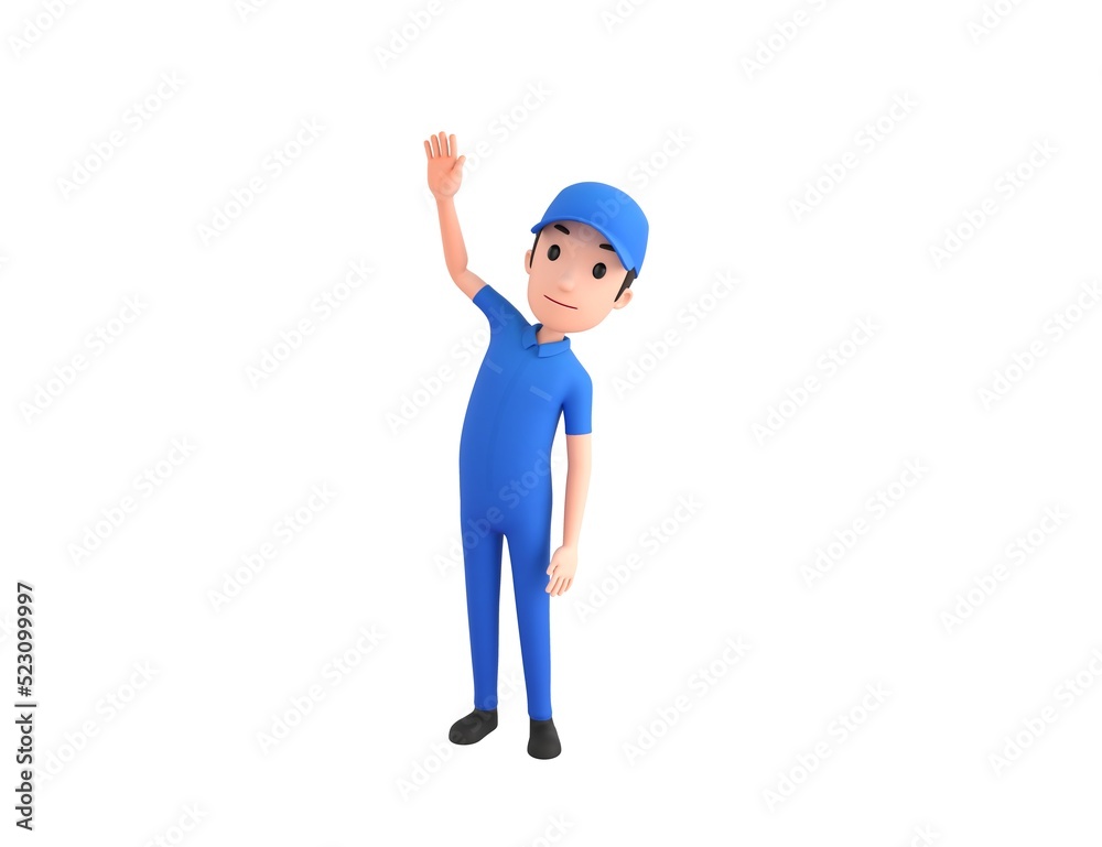 Mechanic character raising right hand in 3d rendering. Mechanic character raising right hand in 3d rendering.