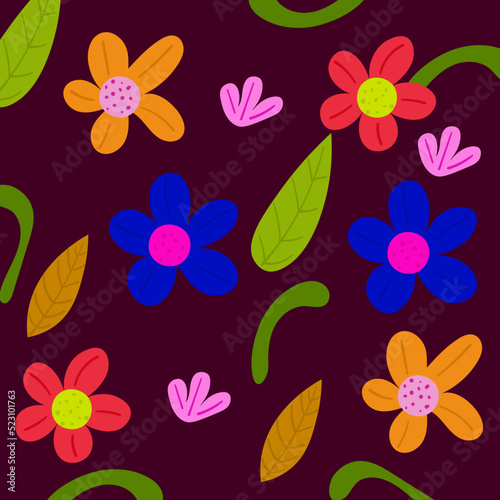 Hand Drawn Nature Flower Background. Summer Illustration